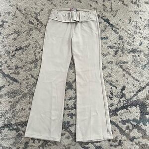 Vintage Beige Digital Clothing Belted Flare Trousers